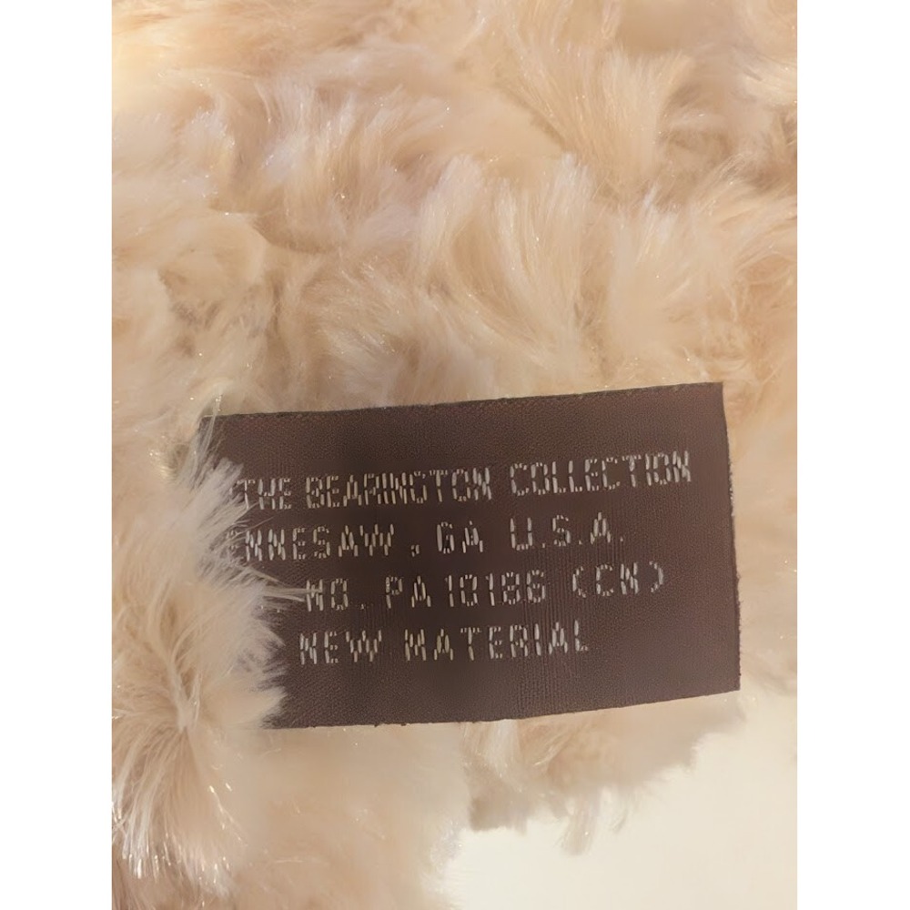 Bearington Collection Plush Teddy Bear Beige 10" Curly Fur with Ribbon‎ Bow - Picture 3 of 4